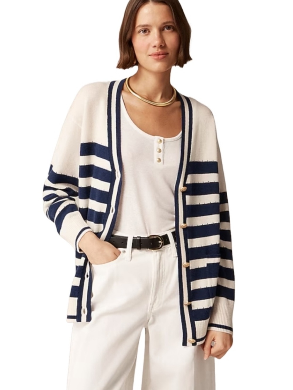 J. Crew Cashmere Cardigan Sweater In Sailor Stripe For Women Size XS